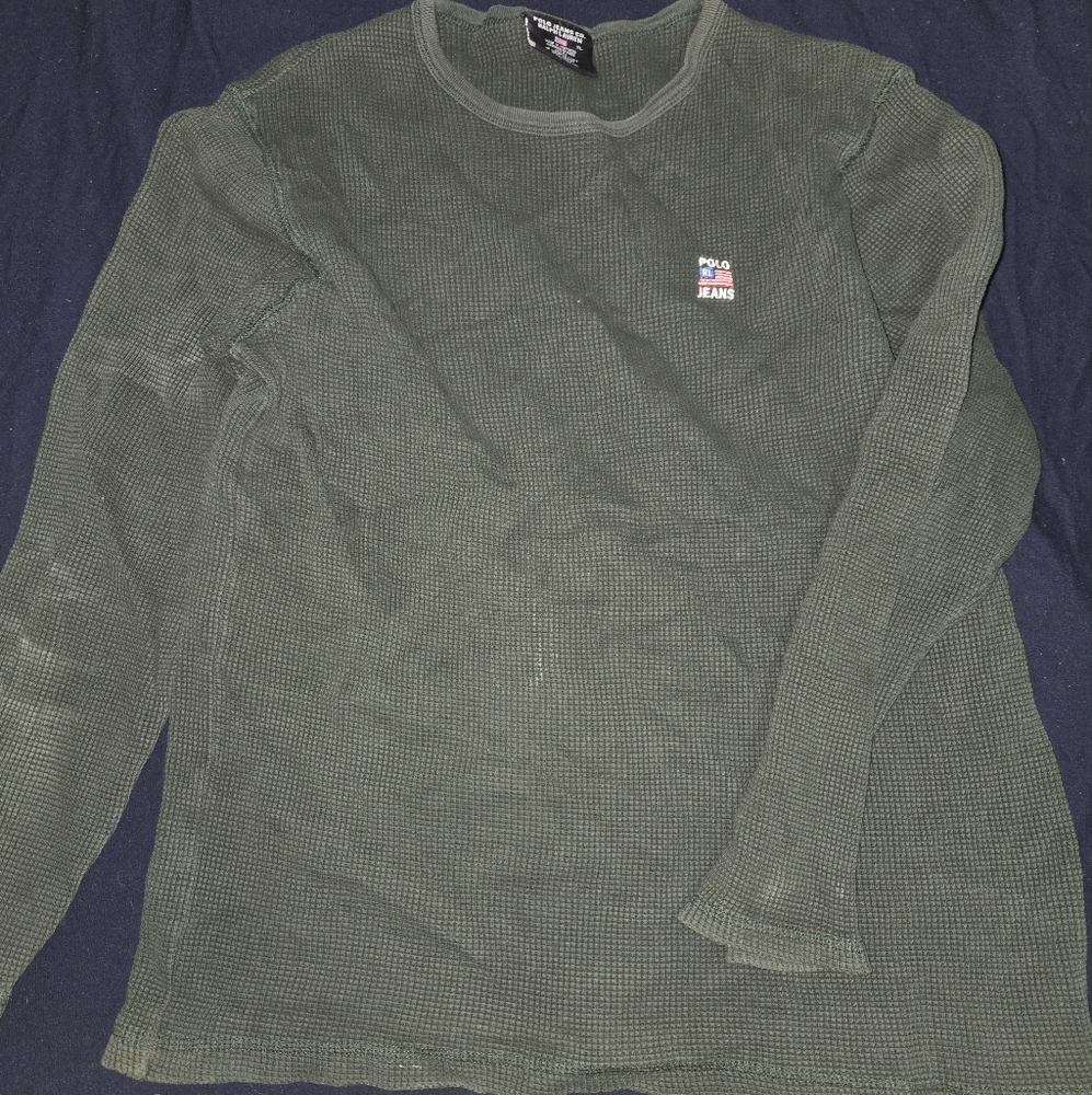 Ralph Lauren Polo Jeans Green Waffleknit Long Sleeve Shirt Women's XL